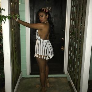 Navy blue & white striped romper